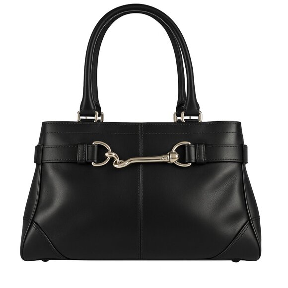 Coach Hampton Black Leather Satchel Top Double Handle Bag Dogleash Clip F08A70 - Picture 1 of 16